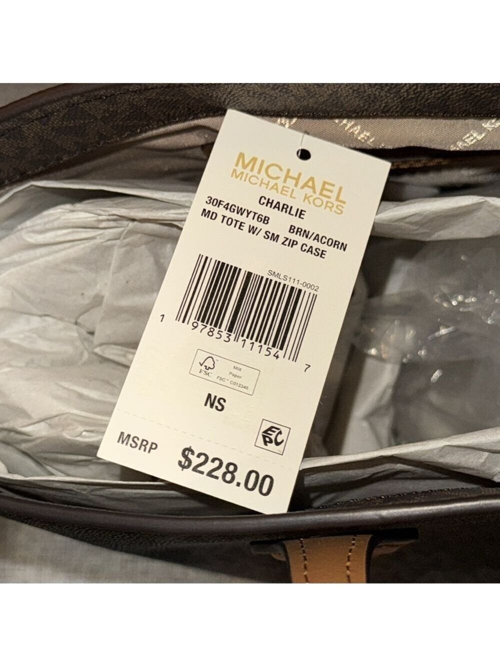 Michael Kors Medium Charlie Tote Acorn Brown Logo NWT - Picture 15 of 16